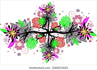 The unique abstract background design shaped like colorful plants and flowers looks beautiful on a white background