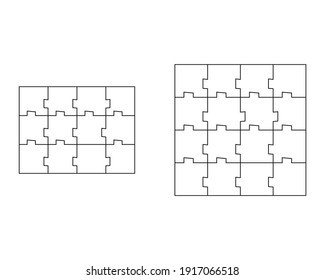 Unique Abstract Blank Jigsaw Puzzles set. Simple line art style for printing and web. Geometric style. Stock vector linear illustration isolated