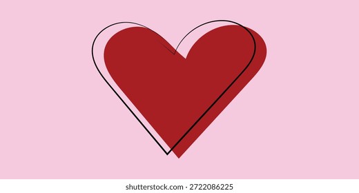 Design abstrato exclusivo com uma arte minimalista da linha do coração vermelho em um fundo rosa suave para cartazes criativos do Dia dos Namorados.