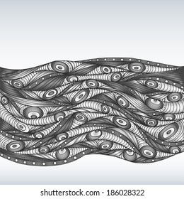 Unique abstract doodle decorative waves background. Beautiful hand-drawn template frame design for card.