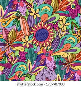 Unique Abstract Doodle Leaf Floral Flower Seamless Pattern Design