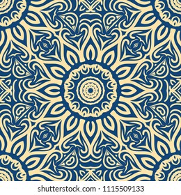 Unique, abstract floral color pattern. Seamless vector illustration. For design, wallpaper, background, ornament, bohemian print.