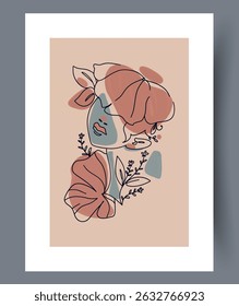 Un retrato floral Abstractas único con arte de línea minimalista, exudando estética elegante