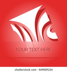 unique abstract forms. Paper red sticker as bookmark. Vector illustration.