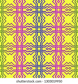 Unique, Abstract Geometric Pattern. Seamless Vector Illustration. For Fantastic Design, Wallpaper, Background, Fantastic Print. Yellow purple color.