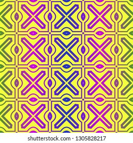 Unique, Abstract Geometric Pattern. Seamless Vector Illustration. For Fantastic Design, Wallpaper, Background, Fantastic Print. Yellow purple color.