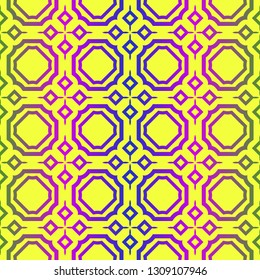 Unique, Abstract Geometric Pattern. Seamless Vector Illustration. For Fantastic Design, Wallpaper, Background, Fantastic Print. Yellow purple color.