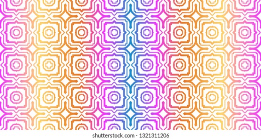 Unique, Abstract Geometric Pattern. Seamless Vector Illustration. For Fantastic Design, Wallpaper, Background, Fantastic Print. Rainbow neon gradient color.