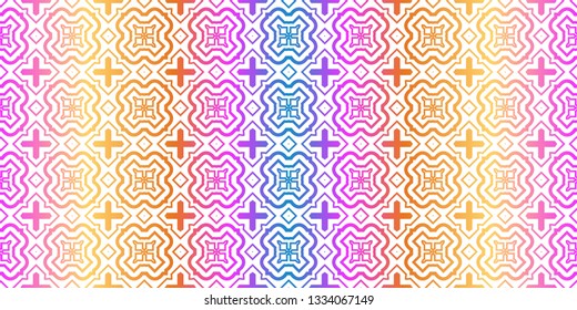 Unique, Abstract Geometric Pattern. Seamless Vector Illustration. For Fantastic Design, Wallpaper, Background, Fantastic Print. Rainbow neon gradient color.