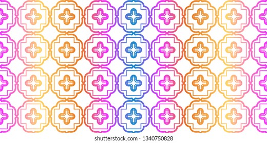 Unique, Abstract Geometric Pattern. Seamless Vector Illustration. For Fantastic Design, Wallpaper, Background, Fantastic Print. Rainbow neon gradient color.