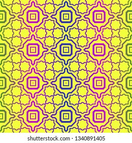 Unique, Abstract Geometric Pattern. Seamless Vector Illustration. For Fantastic Design, Wallpaper, Background, Fantastic Print. Yellow purple color.