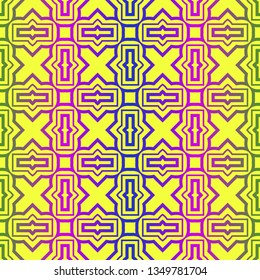 Unique, Abstract Geometric Pattern. Seamless Vector Illustration. For Fantastic Design, Wallpaper, Background, Fantastic Print. Yellow purple color.