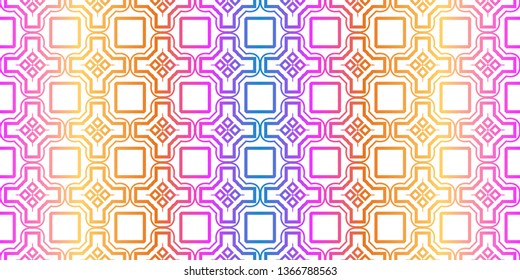 Unique, Abstract Geometric Pattern. Seamless Vector Illustration. For Fantastic Design, Wallpaper, Background, Fantastic Print. Rainbow neon gradient color.