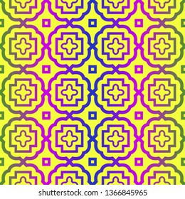 Unique, Abstract Geometric Pattern. Seamless Vector Illustration. For Fantastic Design, Wallpaper, Background, Fantastic Print. Yellow purple color.