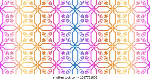 Unique, Abstract Geometric Pattern. Seamless Vector Illustration. For Fantastic Design, Wallpaper, Background, Fantastic Print. Rainbow neon gradient color.