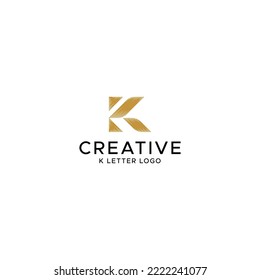 Unique and abstract golden logo design of K letter with strips wood texture. Gold K logo, Illustration vector