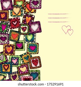 Unique abstract  hand drawn ethnic pattern card set  with original hearts