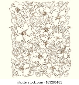 Unique abstract  hand drawn pattern with art flowers.