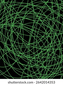 Unique abstract image of green lines and black background