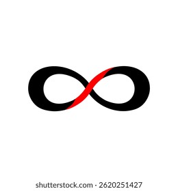 Unique abstract infinity symbol design featuring black and red colors representing continuity and balance