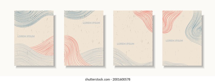 Unique abstract landscape background cover template with line style. Panoramic line organic shape art design for posters, prints, covers, wallpapers, etc