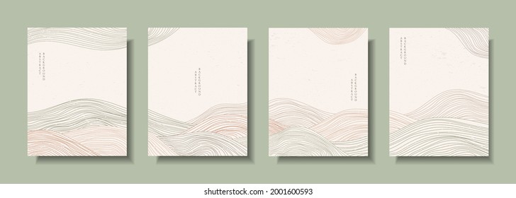 Unique abstract landscape background cover template with line style. Panoramic line organic shape art design for posters, prints, covers, wallpapers, etc
