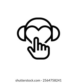 unique and abstract logo of heart headset and finger click