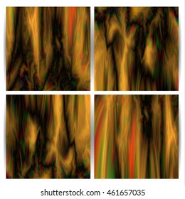 Unique abstract mesh background. The design of the refraction and interference of light. An overflow of colors. Glitch effect. Square Cards. Black and orange color. Vector illustration.