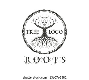 unique abstract molt tree vector illustration, with circle shape around it,  suitable for logo and tattoo.