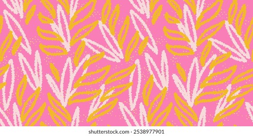 Unique abstract organic shapes seamless pattern. Colorful pink background. Vector hand drawn sketch creative forms print. Contemporary minimalist ornament.