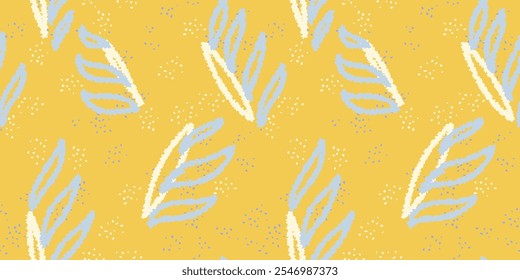 Unique abstract organic shapes seamless pattern. Vector yellow background. Hand drawn sketch creative forms print. Contemporary minimalist ornament.