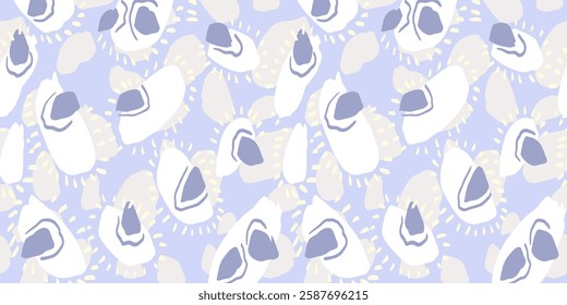 Unique abstract organic shapes seamless pattern. Vector hand drawn  sketch irregular circular shape print on a pastel violet purple background. Collage contemporary minimalist ornament.