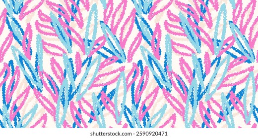 Unique abstract organic shapes seamless pattern. Vector hand drawn sketch creative forms print. Pink and blue texture background. Contemporary repeated ornament.