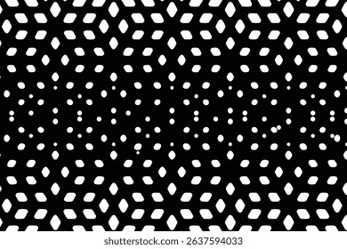 Unique abstract patterns in black and white showcasing various shapes and lines created on a plain background. a black and white geometric pattern. Black and white dotted halftone background.