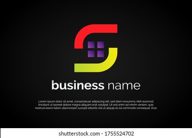Einzigartiger Abstrakter S-Brief mit Fenstersymbol für das Logo für den Anfangsbuchstaben für Ihr Unternehmen, Ihr Unternehmen, Ihren Verband. Vorlage für Alphabet-Logos einsatzbereit, modernes erstes Logo