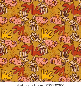 Unique abstract seamless pattern with cartoon psychedelic elements