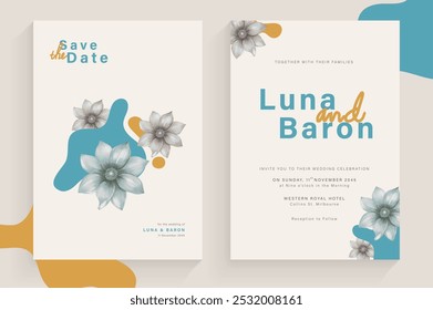 Unique Abstract Wedding Invitation with Vintage Flower Arrangement