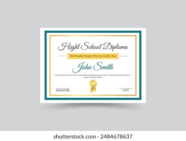 Unique achievement border certificate template. Vector High School award diploma design.
