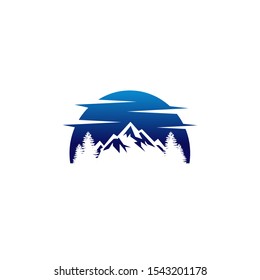 Unique Adventure Mountain Hill sunset beach logo vector design icon illustration template