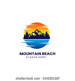 Unique Adventure Mountain Hill sunset beach logo vector design icon illustration template