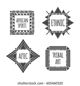 Unique african logo template set vector. Tribal hand drawn design for branding, badge, poster, apparel print or labels.