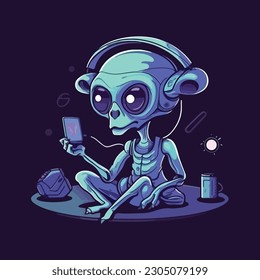 Unique alien mascot character for sci-fi podcast.
