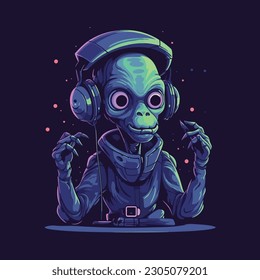 Unique alien mascot character for sci-fi podcast.