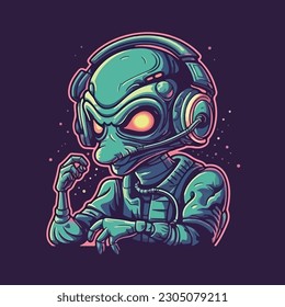 Unique alien mascot character for sci-fi podcast.