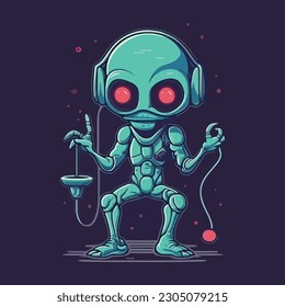 Unique alien mascot character for sci-fi podcast.