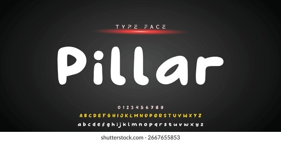 Unique alphabet playful style rounded font, unusual typography letters and numbers, vector illustration 10EPS.