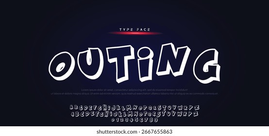 Fuente redondeada de estilo lúdico de alfabeto único, letras y números de tipografía inusuales, Ilustración vectorial 10EPS.