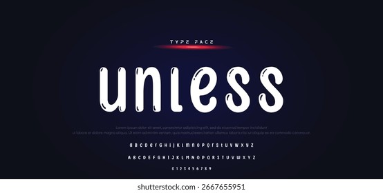 Unique alphabet playful style rounded font, unusual typography letters and numbers, vector illustration 10EPS.