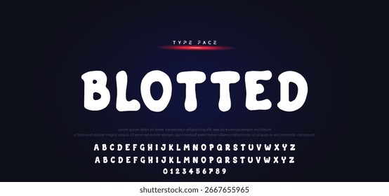 Unique alfabeto estilo divertido fonte arredondada, letras tipográficas incomuns e números, ilustração vetorial 10EPS.