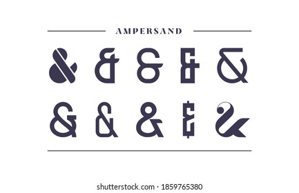 Diseños únicos de ampersand. Marcas de decoración para invitaciones de boda, stock, plantilla. Ilustración del vector